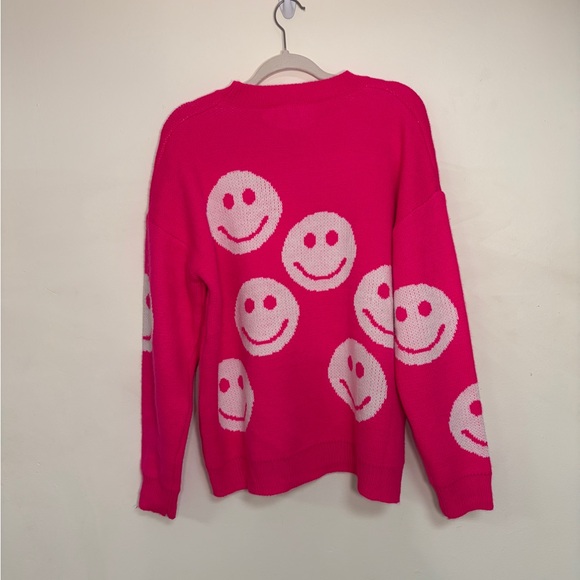 Sassy Shortcake Oversized Hot Pink Smiley Face Sweater - Size M - Picture 3 of 5